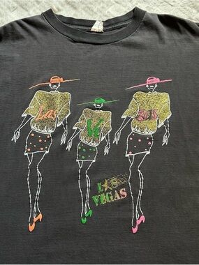 Vintage 1990s Las Vegas Fashion Graphic Tee - Black with Neon Accents L